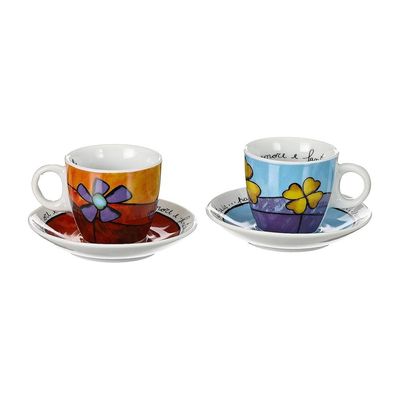 Jogo de xícaras expresso com pires em porcelana Egan 90ml 2 peças vermelho e azul