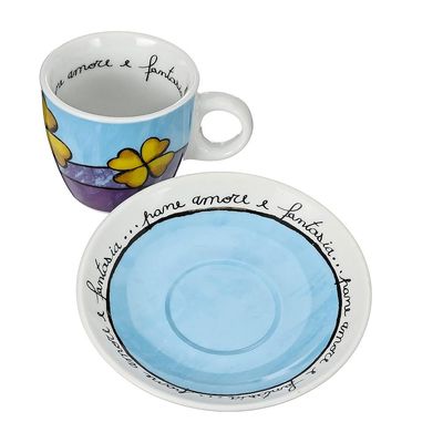 Jogo de xícaras expresso com pires em porcelana Egan 90ml 2 peças vermelho e azul