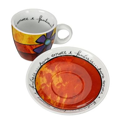 Jogo de xícaras expresso com pires em porcelana Egan 90ml 2 peças vermelho e azul