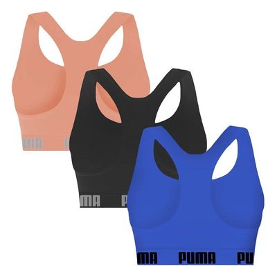 Kit 3 Tops Puma Nadador Sem Costura Feminino M / Azul e Preto