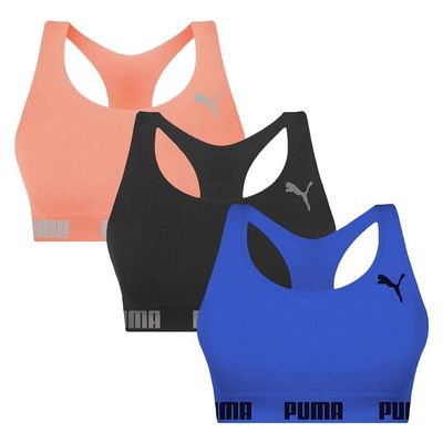 Kit 3 Tops Puma Nadador Sem Costura Feminino G / Azul e Preto