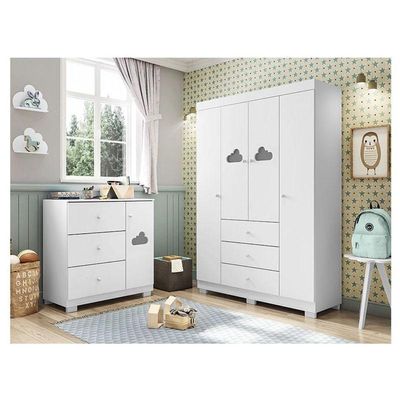 Cômoda E Guarda Roupa Infantil Ane Branco Brilho – Phoenix Baby