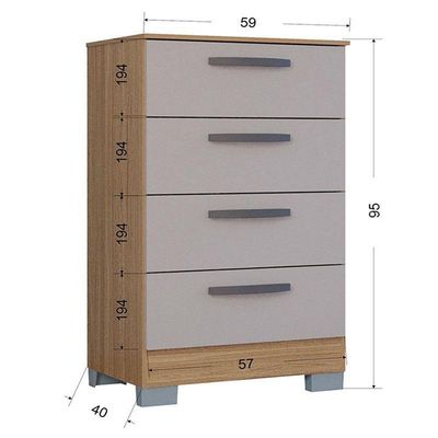 Cômoda Ambiente 867 4 Gavetas Damasco Off White - Poquema