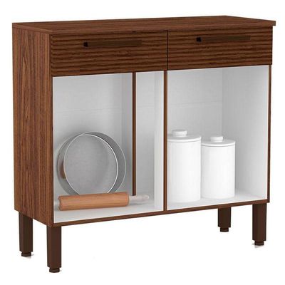 Balcão De Cozinha Ambiente Nala Nogueira Off White Ripado - Kits Paraná