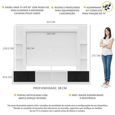 Estante Com Suporte Para Tv Até 65´´ Fg2747 Branca/preta