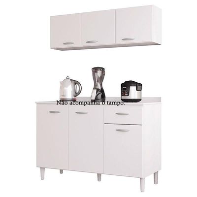 Balcão De Pia E Armário Aéreo 120 Cm Branco Brilho - Poquema