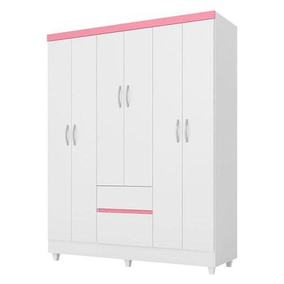 Guarda Roupa Infantil Flash 2 Branco Rosa Flex – Demóbile