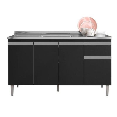 Balcão De Pia Ambiente Tatiane 145 Cm Preto Fosco - Ajl