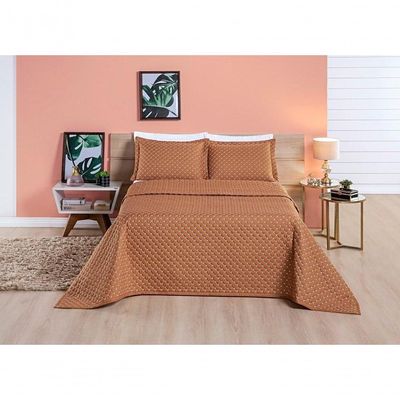 Cobre Leito 200 Fios Casal Ravena 03 Peças - cor do produto Terracota