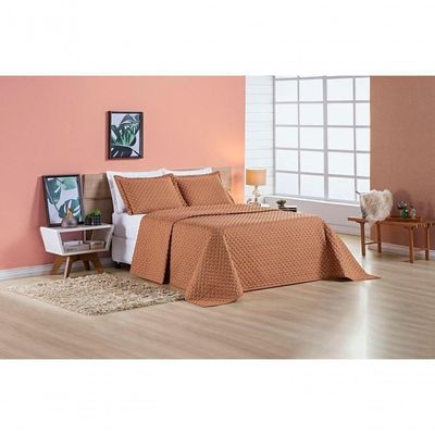 Cobre Leito 200 Fios Casal Ravena 03 Peças - cor do produto Terracota
