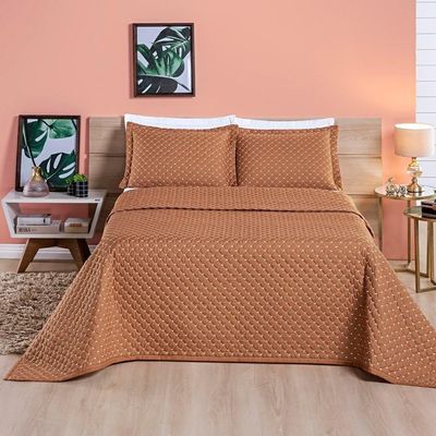 Cobre Leito 200 Fios Casal Ravena 03 Peças - cor do produto Terracota