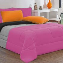 Edredom Malha 100% Algodão Urbano 1 Peça Queen - Pink-mescla-preto