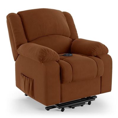 Poltrona Do Papai Reclinável Pietra Elevação Lift Elétrico Fh9 Veludo Terracota - Mpozenato