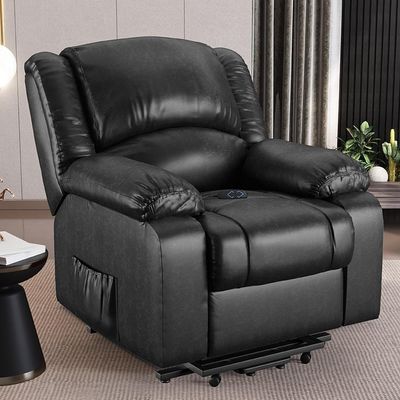 Poltrona Do Papai Reclinável Pietra Elevação Lift Elétrico Fh9 Pu Preto Brilho - Mpozenato