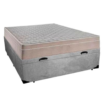 Cama Box Baú Casal Suede + Colchão Serene Molas Ensacadas 138x188x69 Cinza