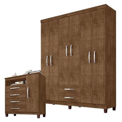Guarda Roupa Casal Módena E Cômoda Sapateira Cannes Malbec - Incorplac