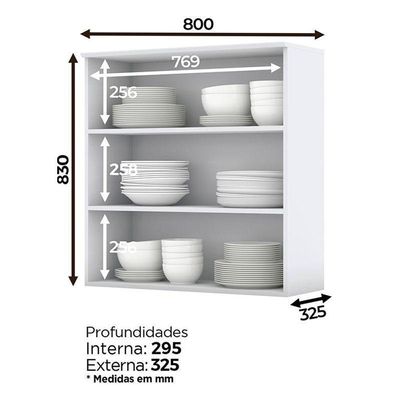 Armário Aéreo 2 Portas De Vidro 80 Cm Nova York Branco Hp – Henn