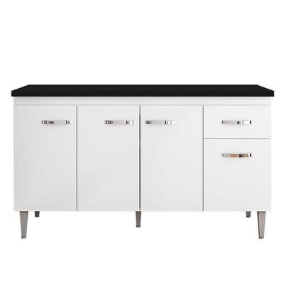 Balcão De Cozinha Gabriela Branco Flex Com Tampo 150 Cm Preto Fosco - Ajl