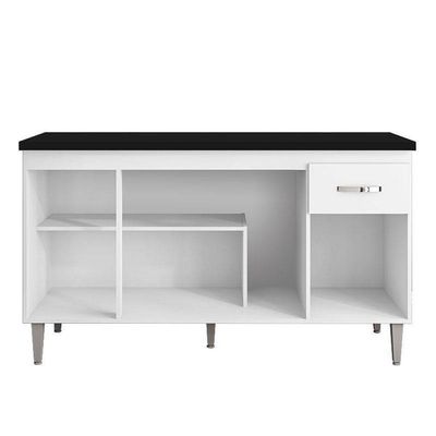 Balcão De Cozinha Gabriela Branco Flex Com Tampo 150 Cm Preto Fosco - Ajl