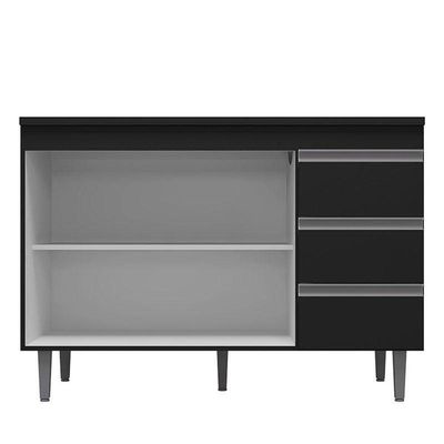 Balcão De Cozinha Andréia Com Tampo 120 Cm Preto Fosco - Ajl