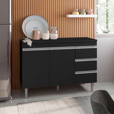Balcão De Cozinha Andréia Com Tampo 120 Cm Preto Fosco - Ajl