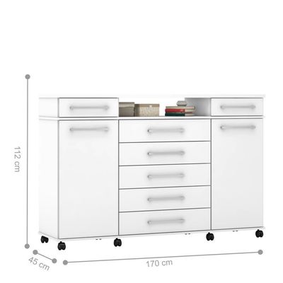 Comoda 7 Gavetas 2 Portas Texas Branco