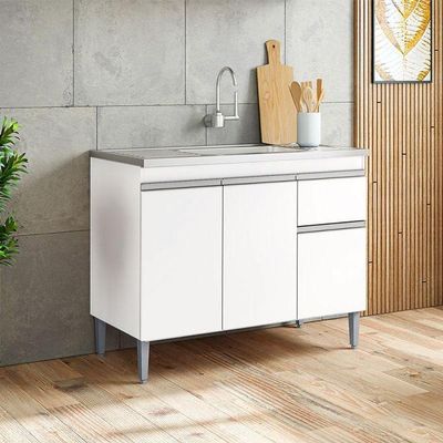 Balcão De Pia Tatiane 100cm Branco Brilho - Ajl