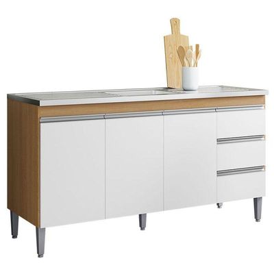 Balcão De Pia Andréia 160cm Amêndoa Branco - Ajl