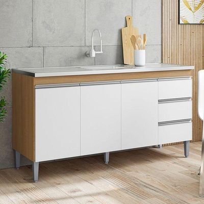 Balcão De Pia Andréia 160cm Amêndoa Branco - Ajl