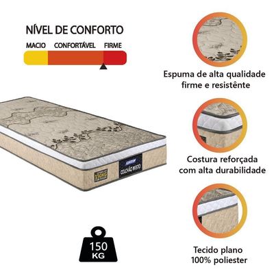Colchão Solteiro Espuma D33 Fort Gazin 88x188x21cm Suporta Até 150kg Por Pessoa Bege Branco