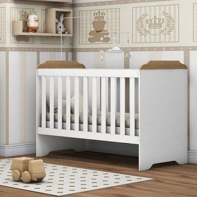 Berço Americano Mini Cama Mel Branco Acetinado Amadeirado Com Colchão Gazin - Carolina