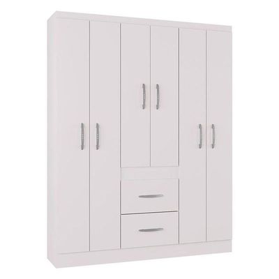 Cômoda 868 4 Gavetas E 1 Porta Com Guarda Roupa Casal Milão 6 Portas Branco Brilho - Poquema
