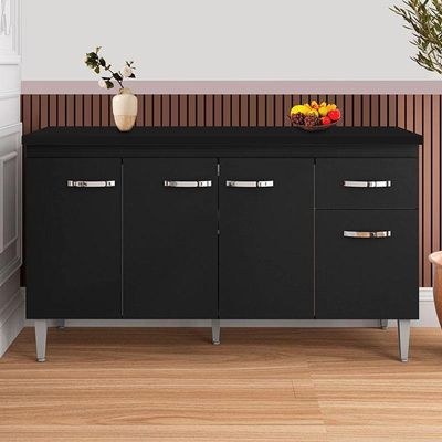 Balcão De Cozinha Gabriela Com Tampo 150 Cm Preto Fosco - Ajl