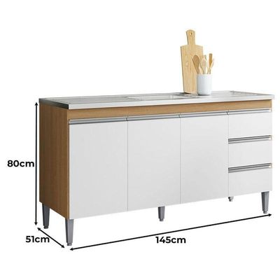 Balcão De Pia Andréia 150cm Amêndoa Branco - Ajl
