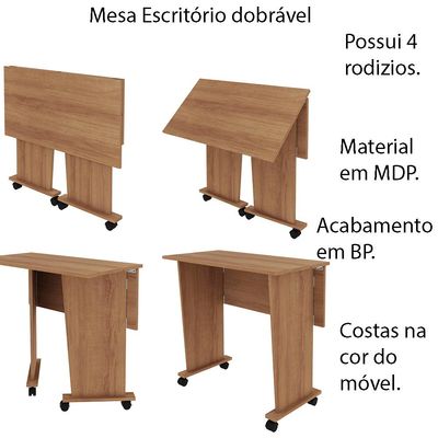 Mesa com rodizio para Escritório Home Office ME4117 MDP Amendoa - Gran Belo