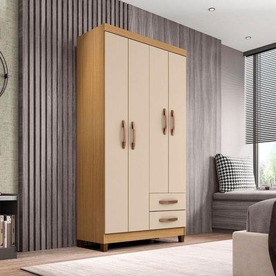 Guarda Roupa Solteiro Modena 4 Portas Carvalho Americano Off White - Incorplac
