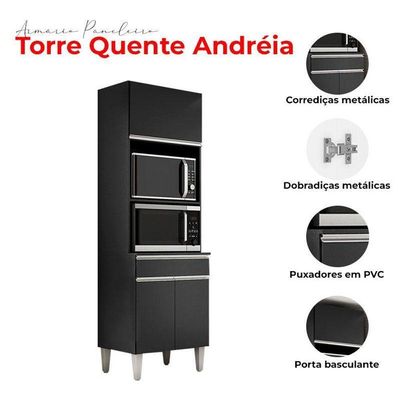 Armário Paneleiro Torre Quente 2 Fornos Ambiente Andréia Preto Fosco - Ajl