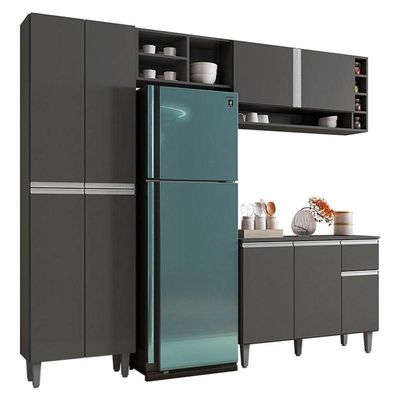Cozinha Ambiente Vanessa E Balcão De Pia Tatiane 120 Cm Cinza Fosco - Ajl