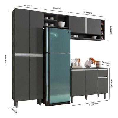 Cozinha Ambiente Vanessa E Balcão De Pia Tatiane 120 Cm Cinza Fosco - Ajl
