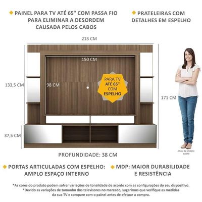 "Estante Tv 65"" Com Espelho Oslo Multimóveis V3389 Madeirada"