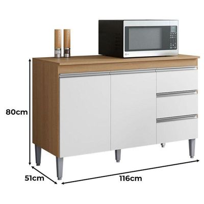 Balcão De Cozinha Andréia Com Tampo 120cm Amêndoa Branco - Ajl