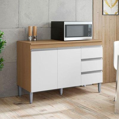 Balcão De Cozinha Andréia Com Tampo 120cm Amêndoa Branco - Ajl