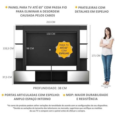 "Estante Tv 65"" Com Espelho Oslo Multimóveis V3389"
