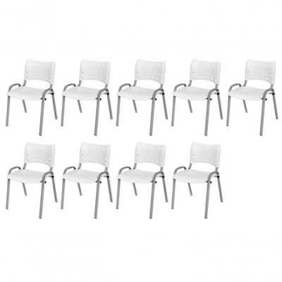Cadeira Iso Base Cinza, Igreja, Escola, Escritório - Branco Kit 9 Peças
