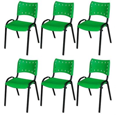 Cadeira Iso Base Preto Igreja, Escola, Escritório - Verde - Kit 6 Peças