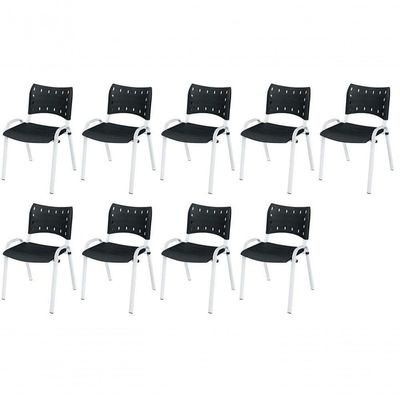 Cadeira Iso Base Branco Igreja, Escola, Escritório - Preto Kit 9 Peças