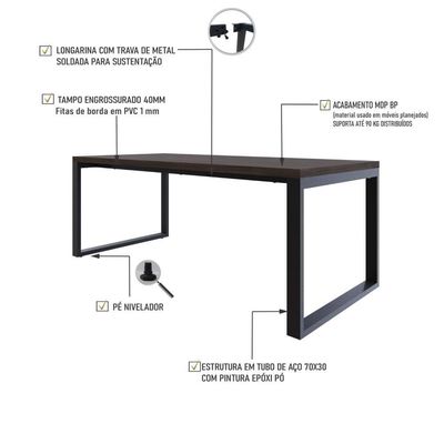 Mesa De Jantar Queens 200x90x77cm Qemj9200 Terracota - Est.preta Terracota/est.preta
