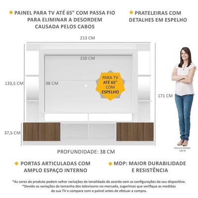 "Estante Tv 65"" Prateleiras C/ Espelho Oslo Multimóveis V3393"