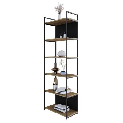 Estante Alta C/06 Prateleiras 185x60x33cm C/fundo Yon Vermont Oak/est.preta Vermont Oak/est.preta