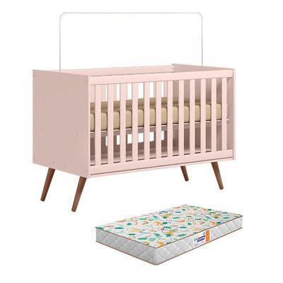 Berço Americano Q Encanto 3820 Retrô Rosa Com Colchão Gazin – Qmovi
